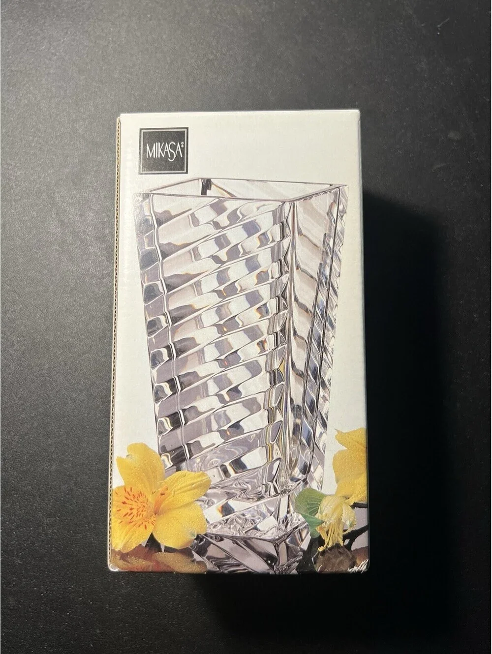 NIB Mikasa Japan 1999 Rectangular Vase Angles Cut Glass Crystal, 4x3x7